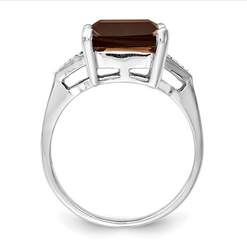 Sterling Silver Rhodium Smoky Quartz & Diamond Ring — alternate view