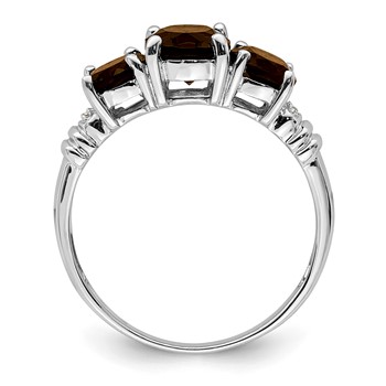 Sterling Silver Rhodium 3 Stone Smoky Quartz & Diamond Ring — alternate view