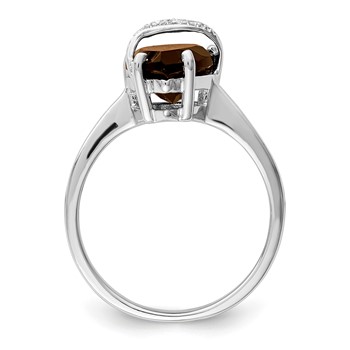 Sterling Silver Rhodium Pear Smoky Quartz & Diamond Ring — alternate view