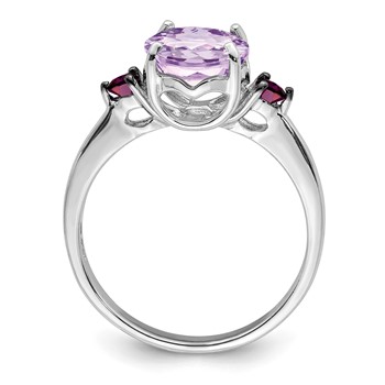 Sterling Silver Rhodium Pink Quartz & Rhodolite Garnet Ring — alternate view