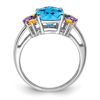 Sterling Silver Rhodium Light Swiss Blue, Amethyst & Citrine Ring — alternate view