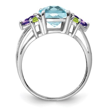 Sterling Silver Rhodium Light Swiss Blue Topaz, Amethyst & Peridot Ring — alternate view