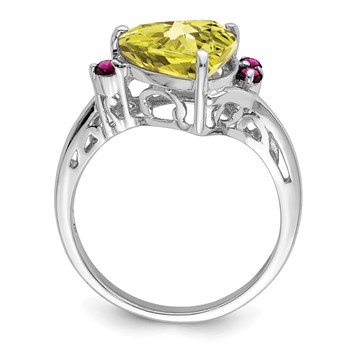 Sterling Silver Rhodium Lemon Quartz & Rhodolite Garnet Ring — alternate view