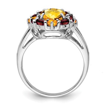 Sterling Silver Rhodium Citrine & Garnet Ring — alternate view