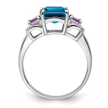 Sterling Silver Rhodium London Blue Topaz, Amethyst & Diam. Ring — alternate view