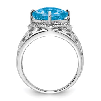 Sterling Silver Rhodium Checker-Cut Blue Topaz & Diam. Ring — alternate view