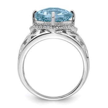 Sterling Silver Rhodium Checker-Cut Sky Blue Topaz & Diam. Ring — alternate view
