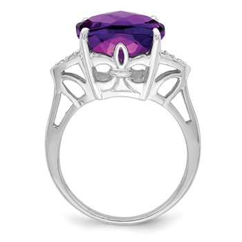 Sterling Silver Rhodium-plated Checker-Cut Amethyst & Diamond Ring — alternate view