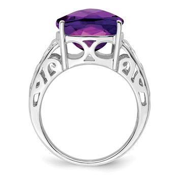 Sterling Silver Rhodium-plated Checker-Cut Amethyst Ring — alternate view