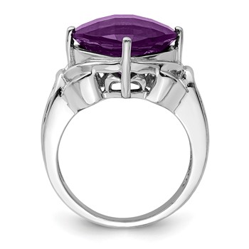 Sterling Silver Rhodium-plated Checker-Cut Amethyst Ring — alternate view