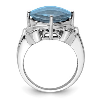 Sterling Silver Rhodium Checker-Cut Sky Blue Topaz Ring — alternate view