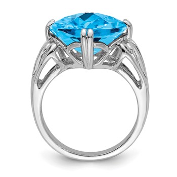 Sterling Silver Rhodium Checker-Cut Blue Topaz Ring — alternate view