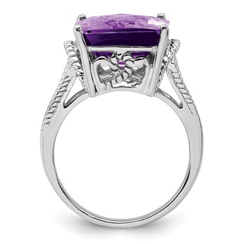 Sterling Silver Rhodium-plated Checker-Cut Amethyst Ring — alternate view