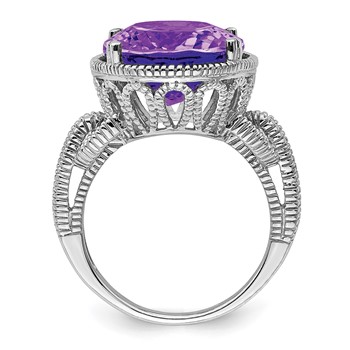 Sterling Silver Rhodium-plated Oval Amethyst Ring — alternate view