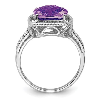 Sterling Silver Rhodium-plated Checker-Cut Amethyst Ring — alternate view