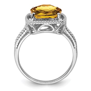 Sterling Silver Rhodium Checker-Cut Whiskey Quartz Ring — alternate view