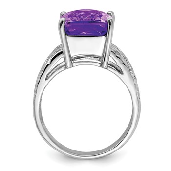 Sterling Silver Rhodium-plated Octagonal Checker-Cut Amethyst Ring — alternate view