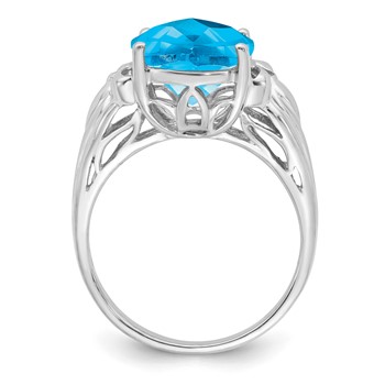 Sterling Silver Rhodium Oval Checker-Cut Blue Topaz Ring — alternate view