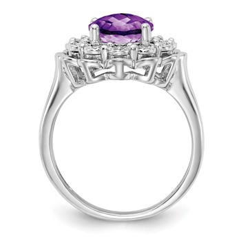 Sterling Silver Rhodium-plated Diamond & Checker-Cut Amethyst Ring — alternate view