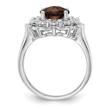 Sterling Silver Rhodium Diam. & Oval Checker-Cut Smoky Quartz Ring — alternate view