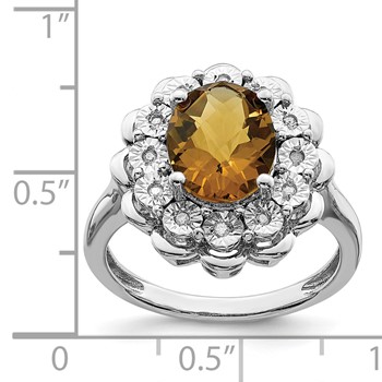 Sterling Silver Rhodium Diam. & Checker-Cut Whiskey Quartz Ring — alternate view