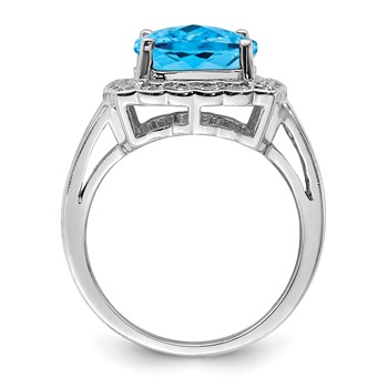 Sterling Silver Rhodium Diam. & Checker-Cut Blue Topaz Ring — alternate view