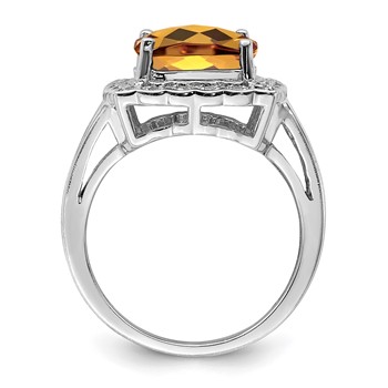 Sterling Silver Rhodium Diam. & Checker-Cut Whiskey Quartz Ring — alternate view