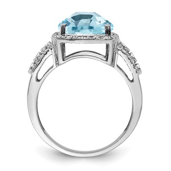 Sterling Silver Rhodium Diam. & Checker-Cut Sky Blue Topaz Ring — alternate view