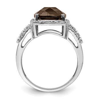 Sterling Silver Rhodium Diam. & Checker-Cut Smoky Quartz Ring — alternate view