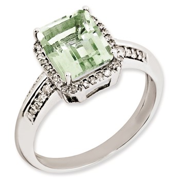 Sterling Silver Rhodium-plated Diamond & Green Quartz Ring
