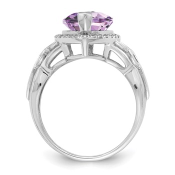 Sterling Silver Rhodium Diam. & Pink Quartz Ring — alternate view