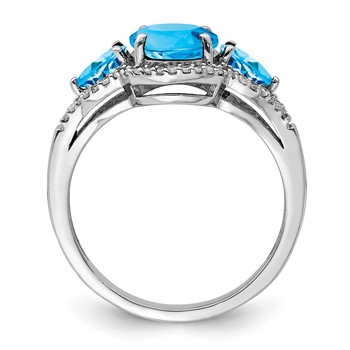 Sterling Silver Rhodium Oval Blue Topaz & Diam. Ring — alternate view