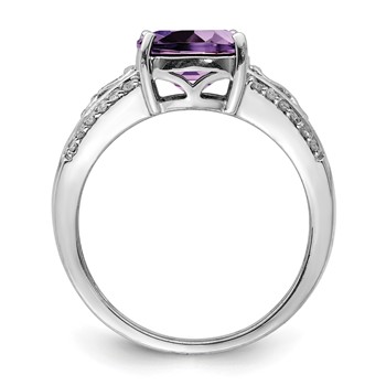 Sterling Silver Rhodium-plated Amethyst & Diamond Ring — alternate view
