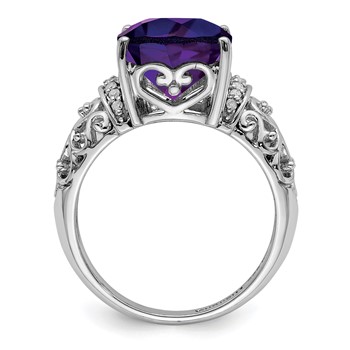 Sterling Silver Rhodium-plated Checker-Cut Amethyst & Diamond Ring — alternate view