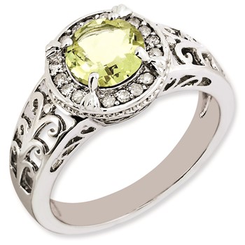 Sterling Silver Rhodium-plated Diamond & Lemon Quartz Ring