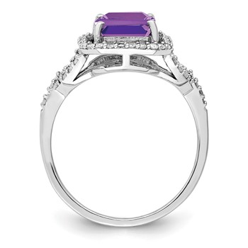 Sterling Silver Rhodium-plated Amethyst & Diamond Ring — alternate view