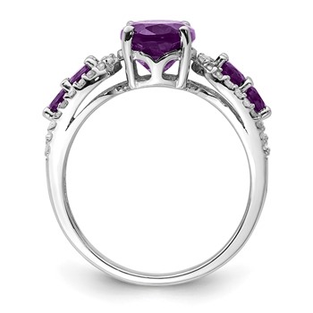 Sterling Silver Rhodium-plated Amethyst & Oval Diamond Ring — alternate view