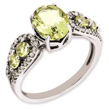 Sterling Silver Rhodium-plated Diamond & Lemon Quartz Ring