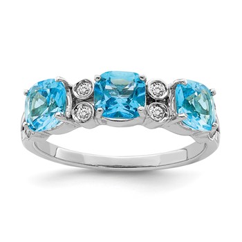 Sterling Silver Rhodium Blue Topaz & Diam. Ring