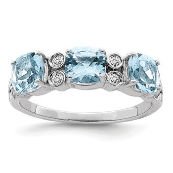 Sterling Silver Rhodium Diam. & Sky Blue Topaz Ring