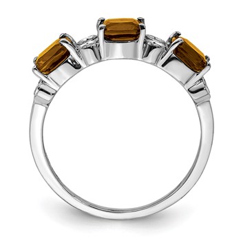 Sterling Silver Rhodium Whiskey Quartz & Diam. Ring — alternate view