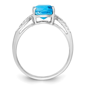 Sterling Silver Rhodium Oval Blue Topaz & Diam. Ring — alternate view