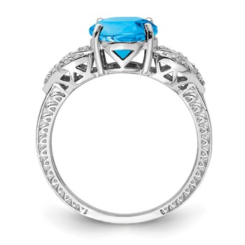 Sterling Silver Rhodium Oval Blue Topaz & Diam. Ring — alternate view