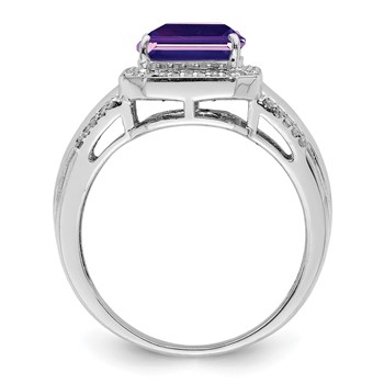 Sterling Silver Rhodium-plated Square Amethyst & Diamond Ring — alternate view