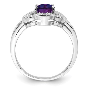 Sterling Silver Rhodium-plated Oval Amethyst & Diamond Ring — alternate view