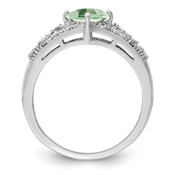 Sterling Silver Rhodium Green Quartz & Diam. Ring — alternate view