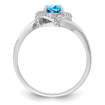 Sterling Silver Rhodium Oval Blue Topaz & Diam. Ring — alternate view