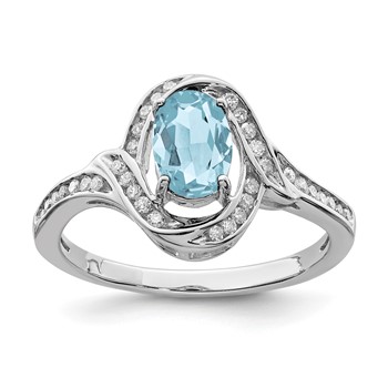 Sterling Silver Rhodium Diam. & Sky Blue Topaz Ring