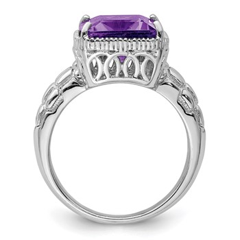 Sterling Silver Rhodium-plated Octagonal Amethyst Ring — alternate view
