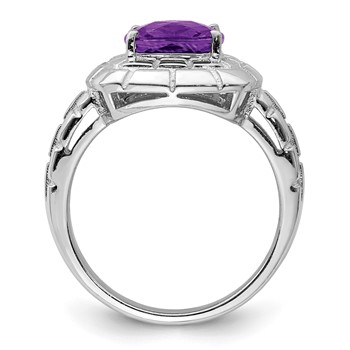 Sterling Silver Rhodium-plated Checker-Cut Amethyst Ring — alternate view